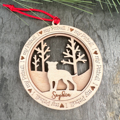 Personalized Pitbull Ornament, Laser Cut Birchwood, Dog Memorial Gift