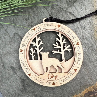 Personalized Pitbull Ornament, Laser Cut Birchwood, Dog Memorial Gift