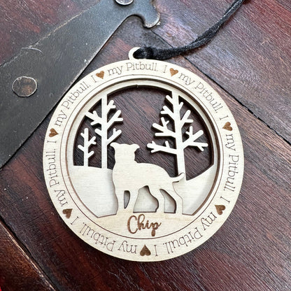 Personalized Pitbull Ornament, Laser Cut Birchwood, Dog Memorial Gift