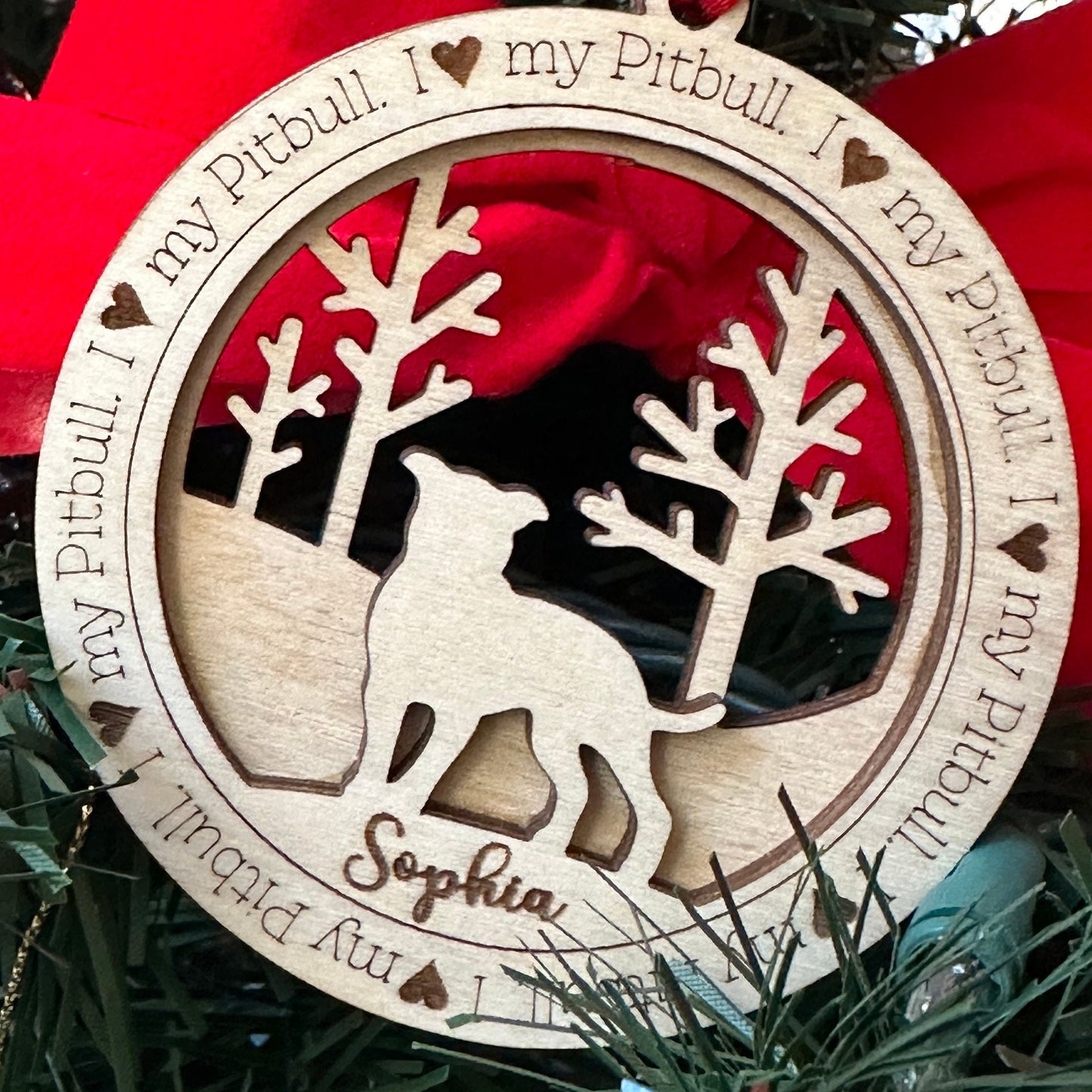 Personalized Pitbull Ornament, Laser Cut Birchwood, Dog Memorial Gift