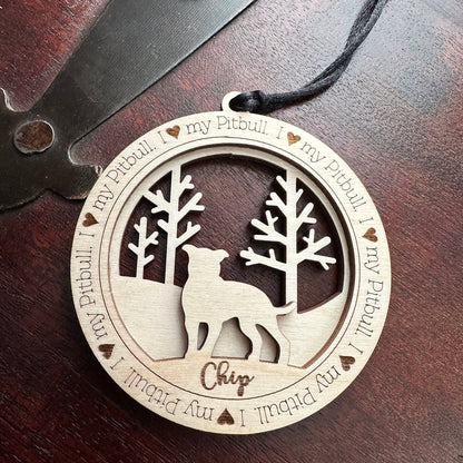 Personalized Pitbull Ornament, Laser Cut Birchwood, Dog Memorial Gift