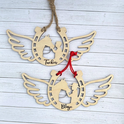 Personalized Man with his Horse, Memorial Horse Ornament, Custom Equestrian Gift, Horse Lover Gift, Gift for Him, Memorial Ornament
