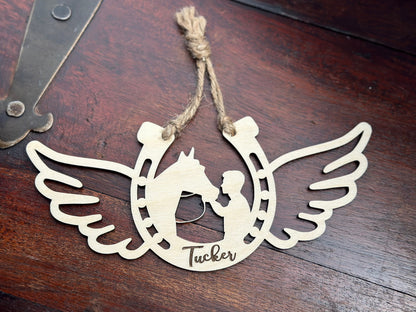 Personalized Man with his Horse, Memorial Horse Ornament, Custom Equestrian Gift, Horse Lover Gift, Gift for Him, Memorial Ornament
