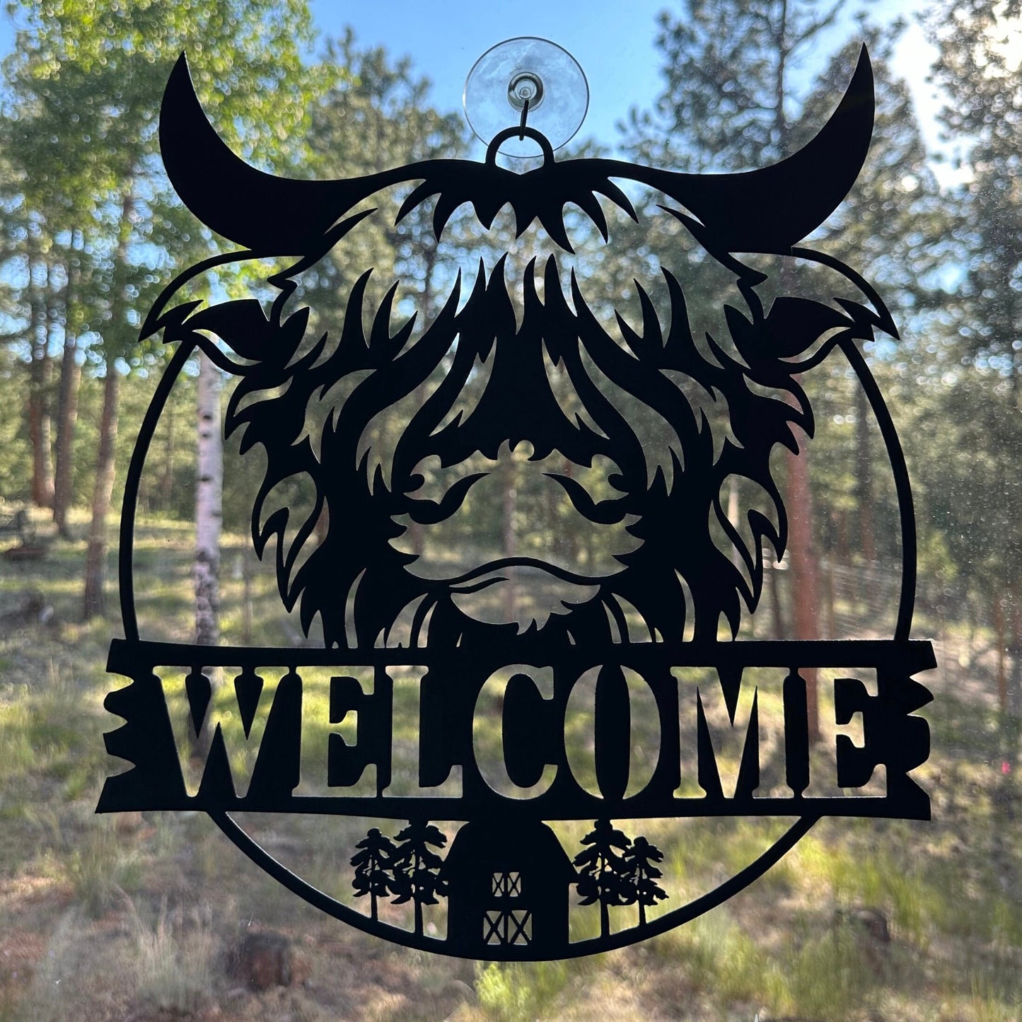 Highland Cow Welcome Sign, Metal Wall Art, Cabin Decor