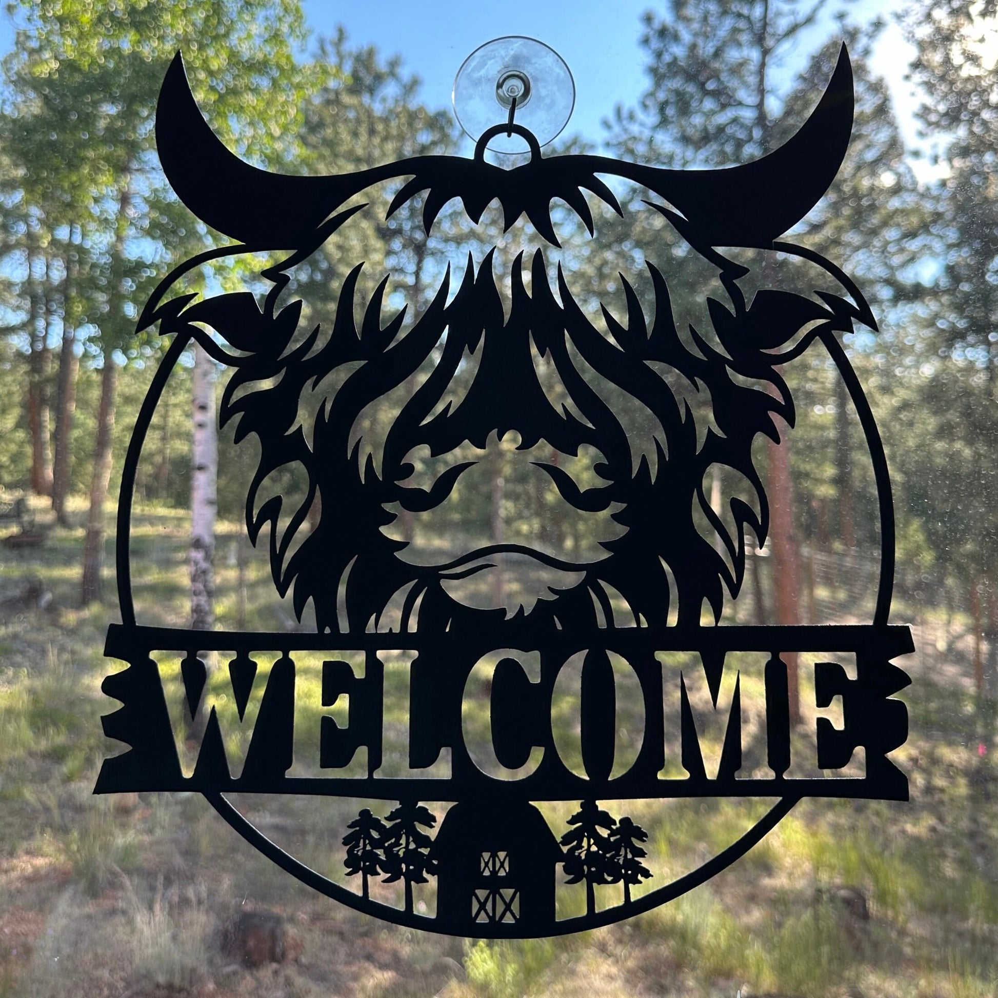 Highland Cow Welcome Sign, Metal Wall Art, Cabin Decor