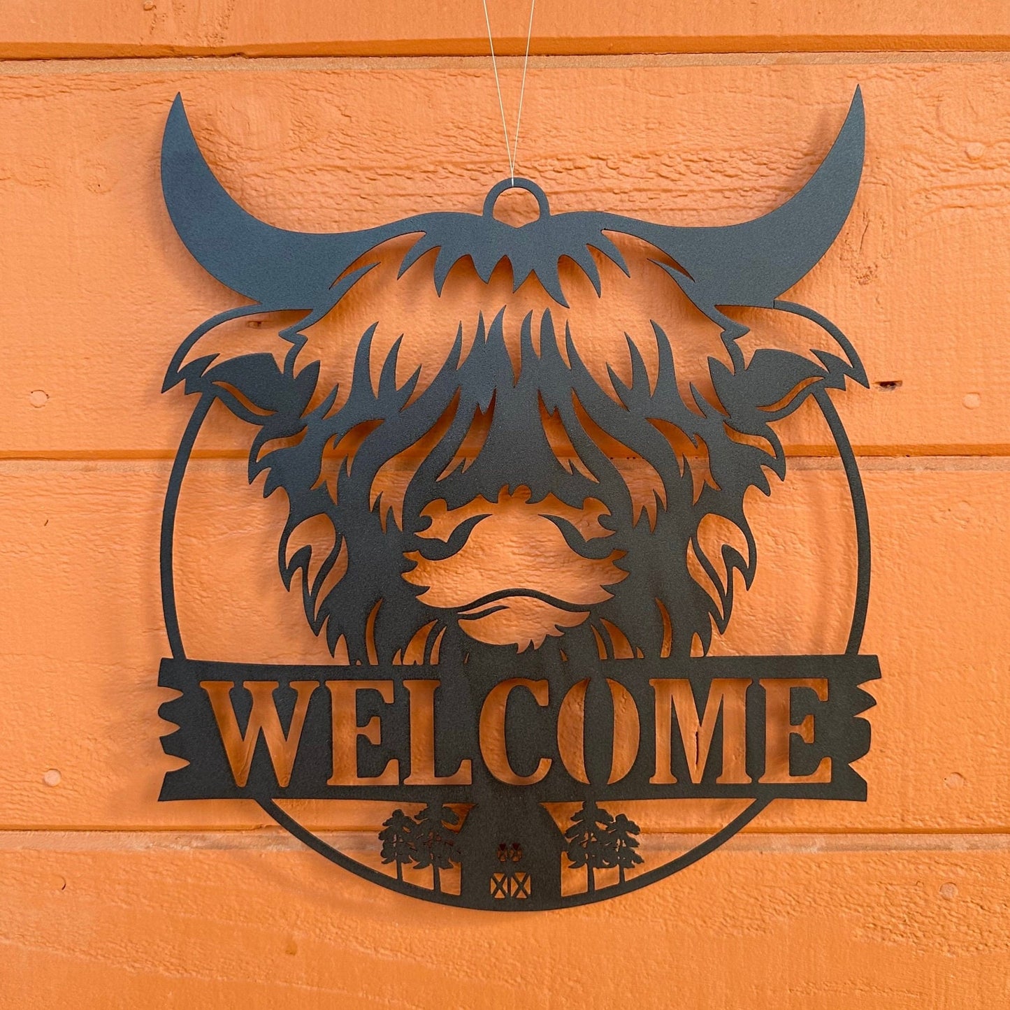 Highland Cow Welcome Sign, Metal Wall Art, Cabin Decor