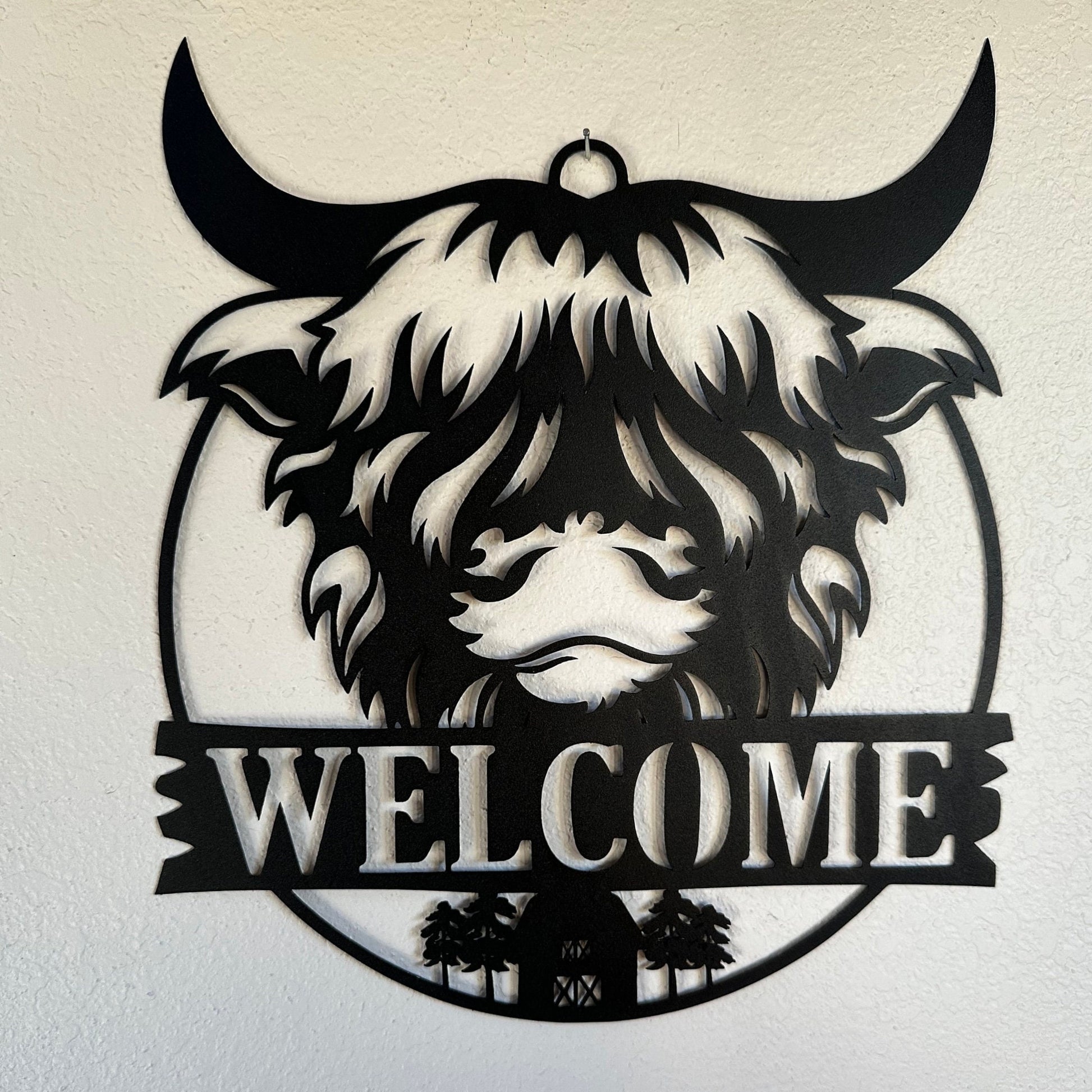 Highland Cow Welcome Sign, Metal Wall Art, Cabin Decor