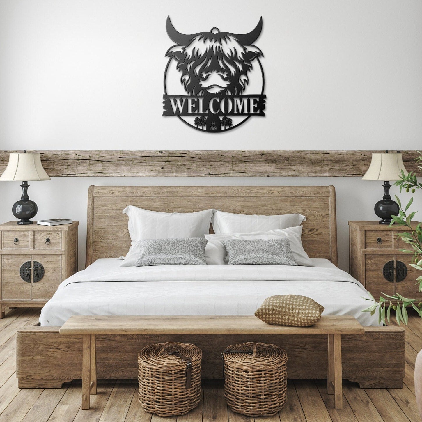 Highland Cow Welcome Sign, Metal Wall Art, Cabin Decor