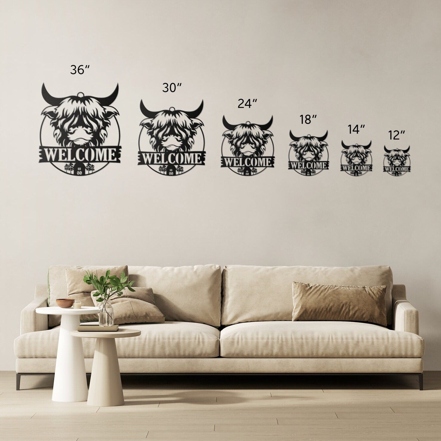 Highland Cow Welcome Sign, Metal Wall Art, Cabin Decor