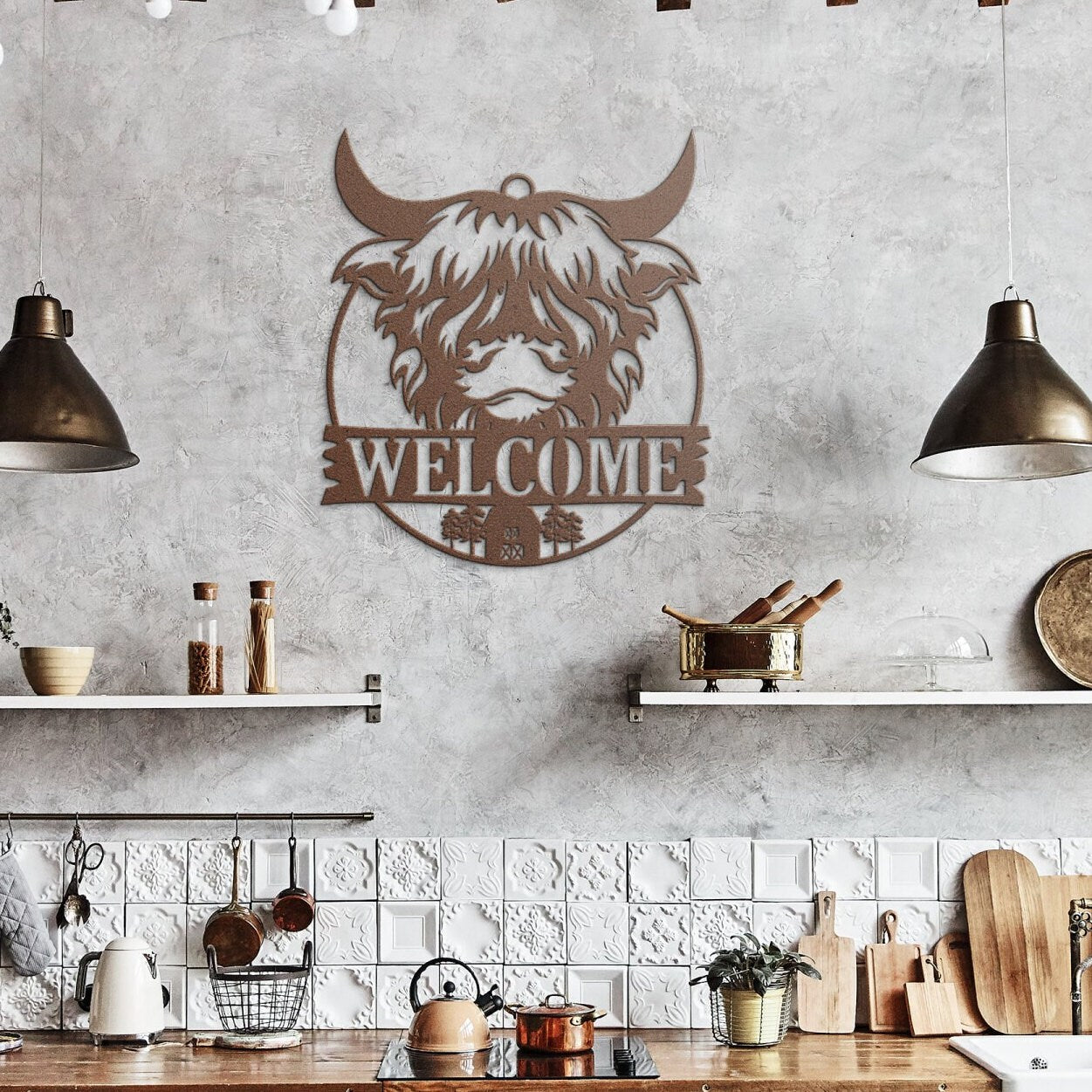 Highland Cow Welcome Sign, Metal Wall Art, Cabin Decor