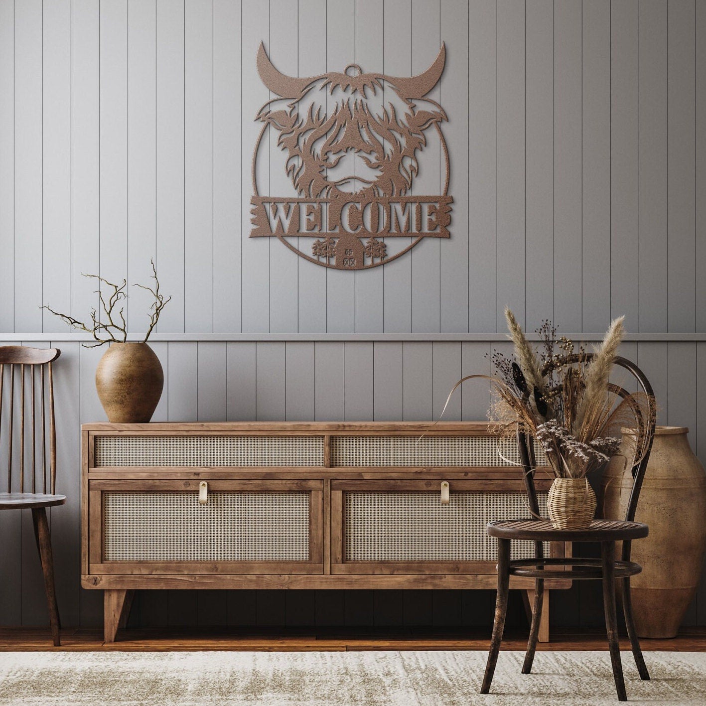 Highland Cow Welcome Sign, Metal Wall Art, Cabin Decor