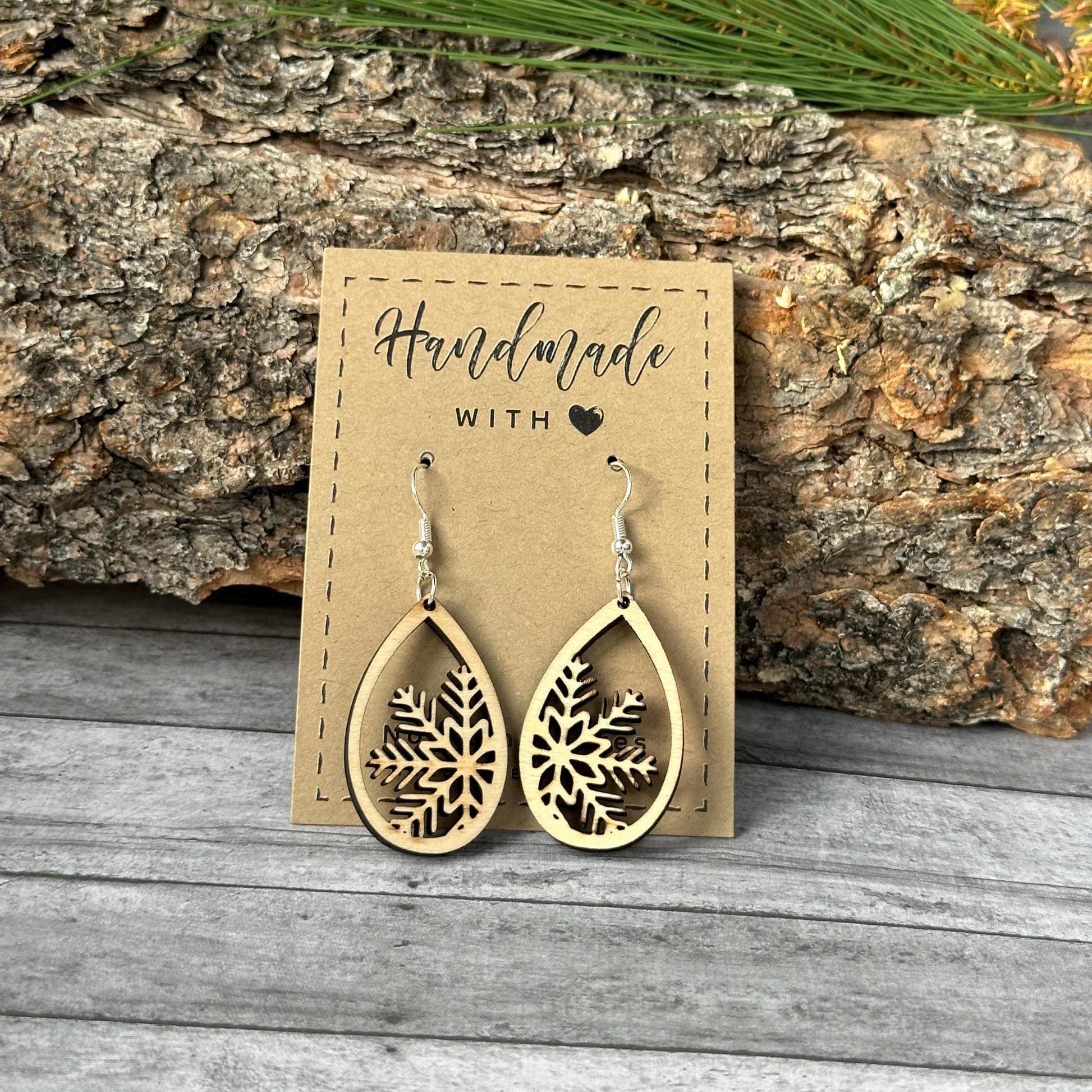 Snowflake Earring Oval Earrings – Snowy Winter Eco-Friendly, Lightweight Dangle Earrings, Perfect Christmas and Holiday Jewelry Gift for Her