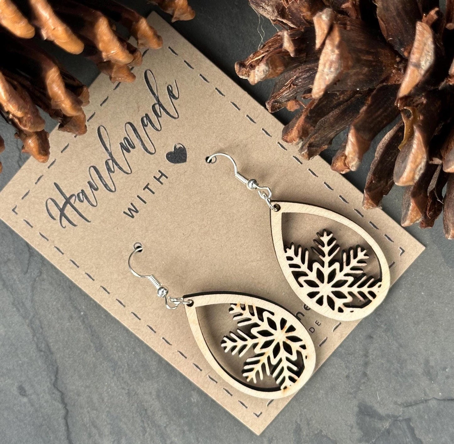 Snowflake Earring Oval Earrings – Snowy Winter Eco-Friendly, Lightweight Dangle Earrings, Perfect Christmas and Holiday Jewelry Gift for Her