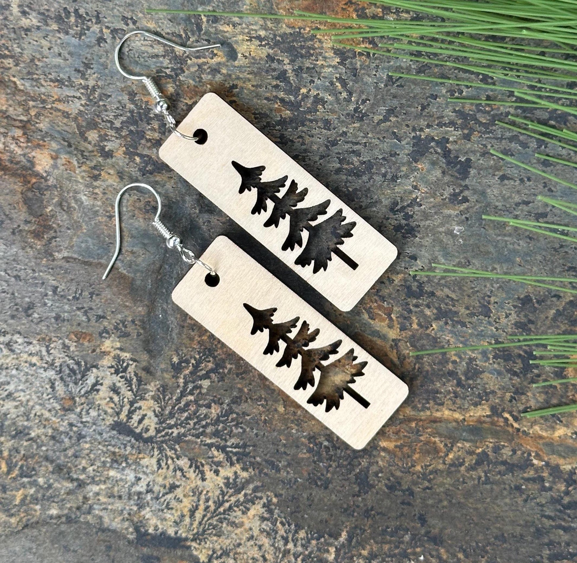 Birchwood Pine Tree Dangle Earrings – Nature Jewelry Gift