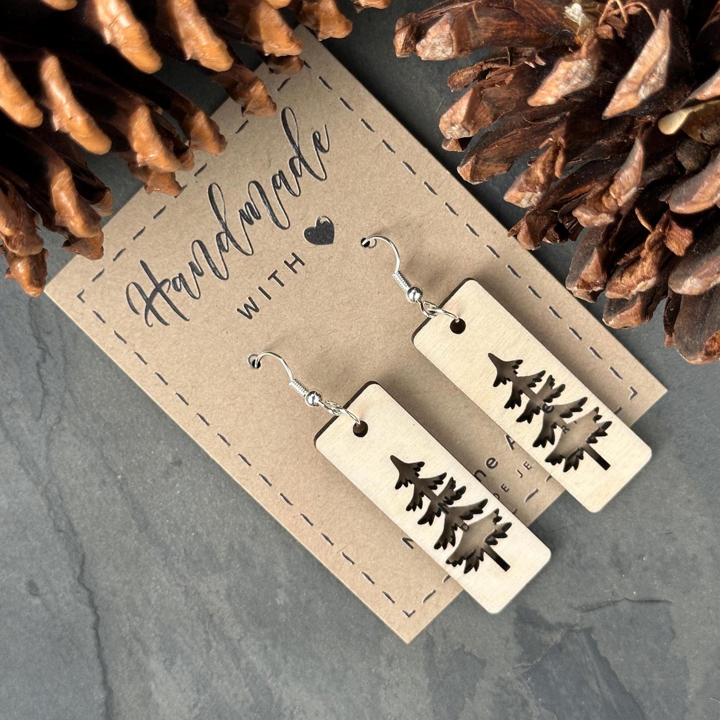 Birchwood Pine Tree Dangle Earrings – Nature Jewelry Gift