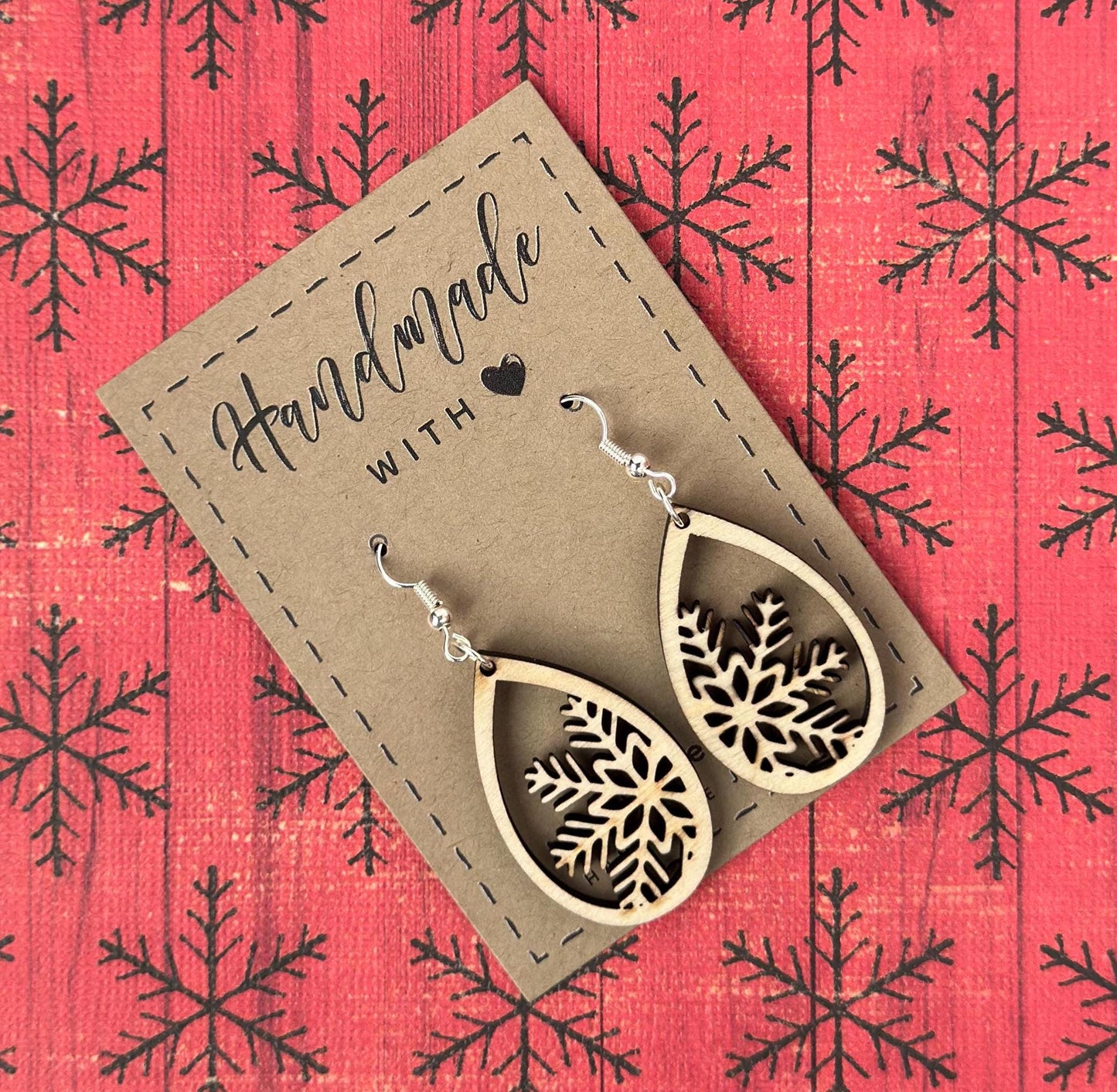 Snowflake Earring Oval Earrings – Snowy Winter Eco-Friendly, Lightweight Dangle Earrings, Perfect Christmas and Holiday Jewelry Gift for Her