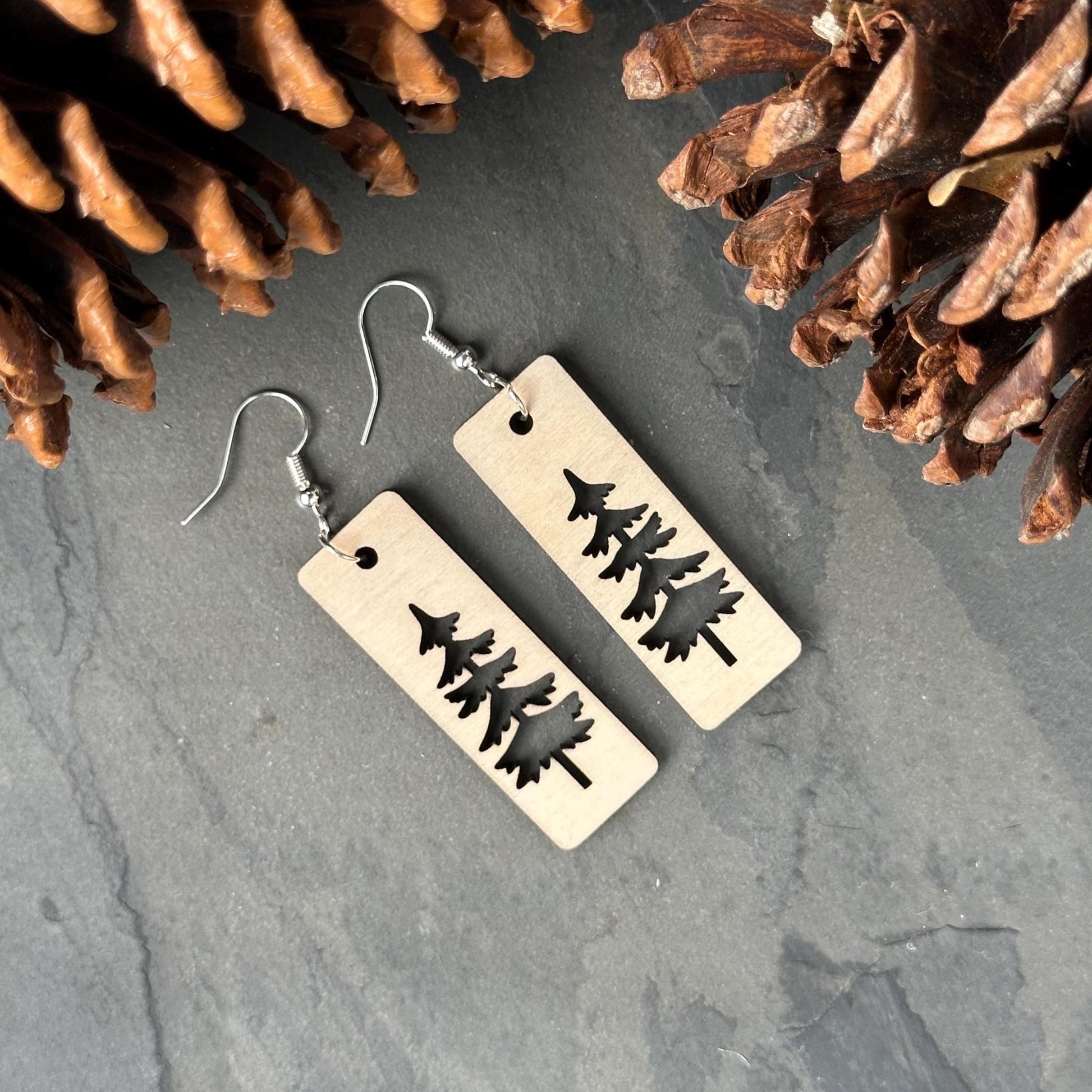 Birchwood Pine Tree Dangle Earrings – Nature Jewelry Gift