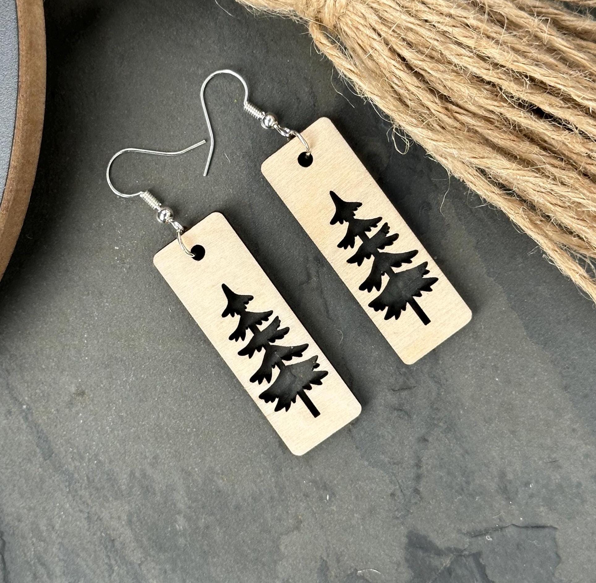 Birchwood Pine Tree Dangle Earrings – Nature Jewelry Gift