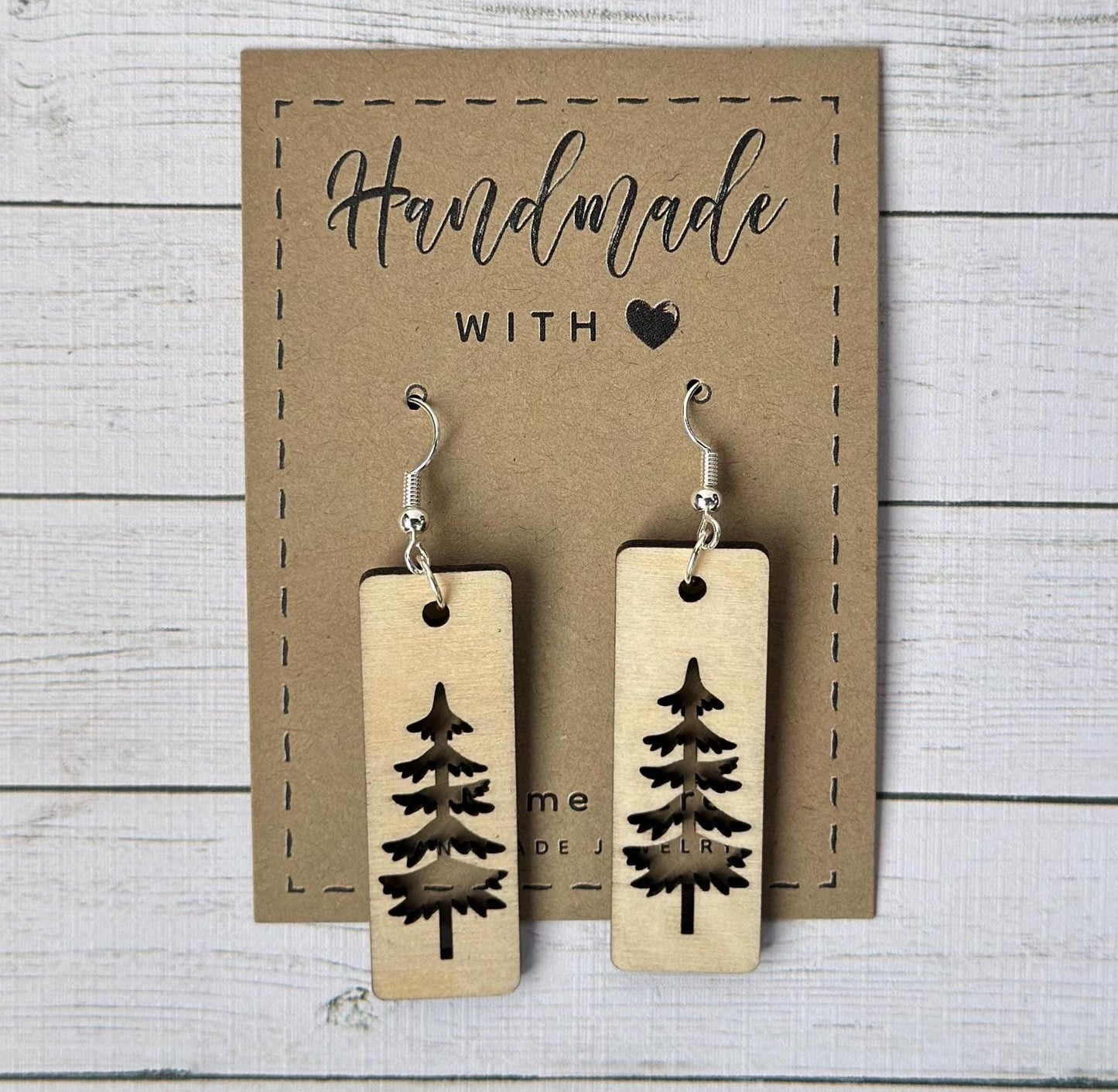Birchwood Pine Tree Dangle Earrings – Nature Jewelry Gift