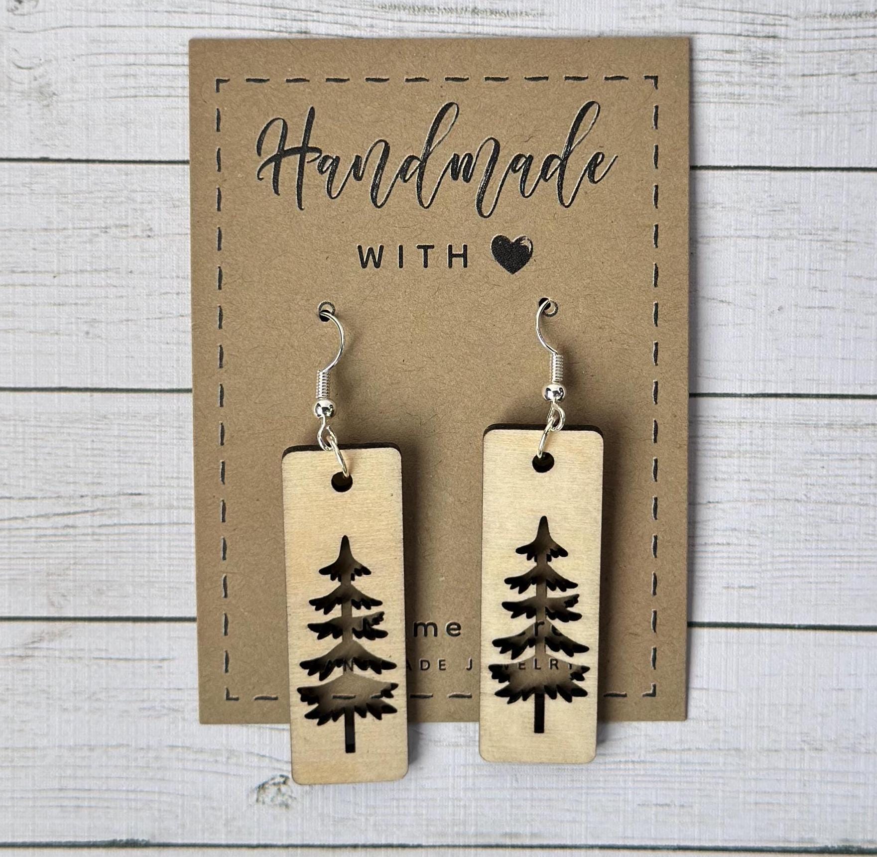 Birchwood Pine Tree Dangle Earrings – Nature Jewelry Gift