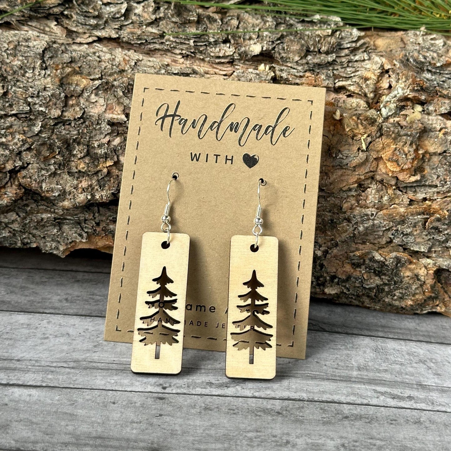 Birchwood Pine Tree Dangle Earrings – Nature Jewelry Gift