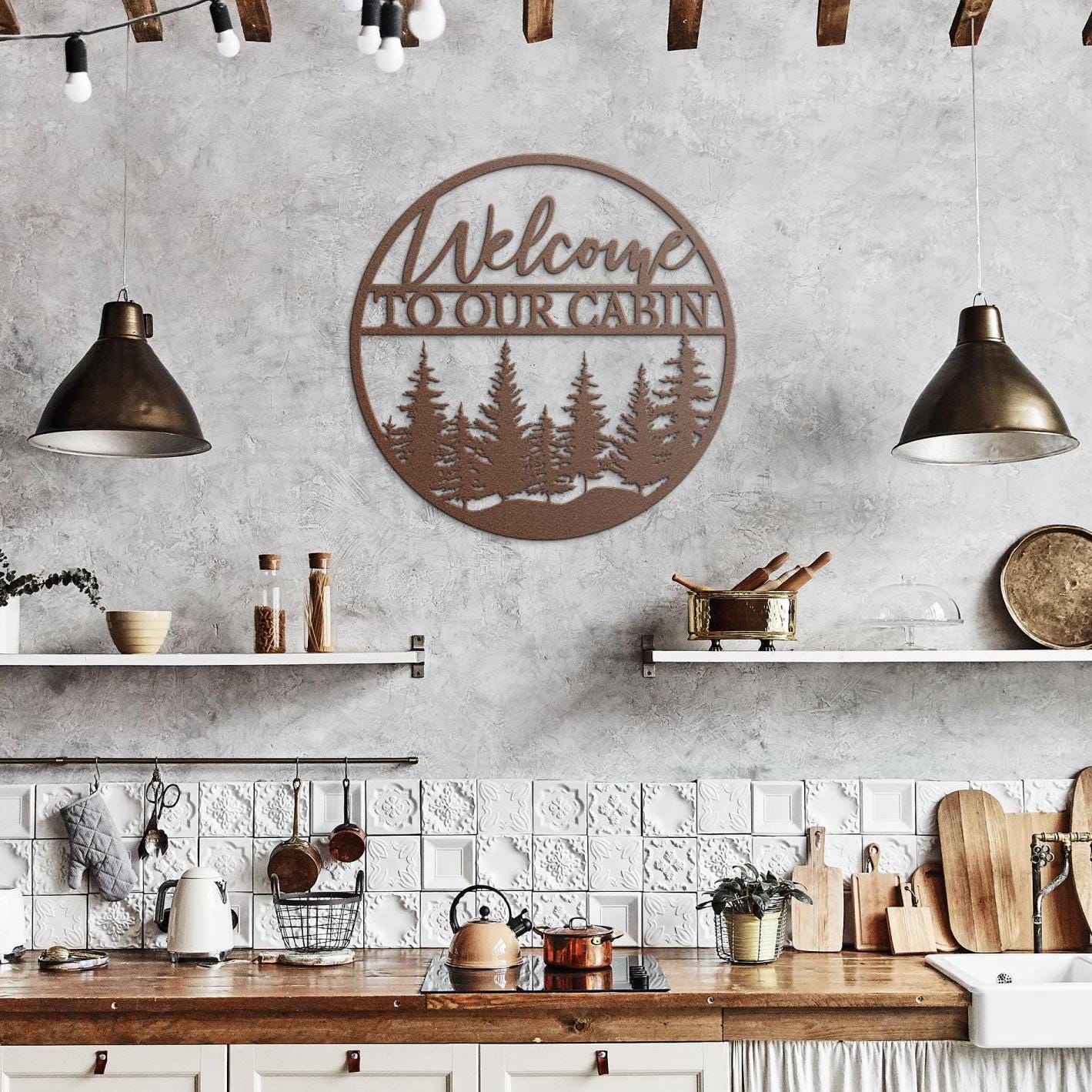 Welcome to Our Cabin Metal Wall Art for Home or Cabin, Hanging Pine Tree Forest Wall Art, Nature in to Your Indoor or Outdoor Living Space