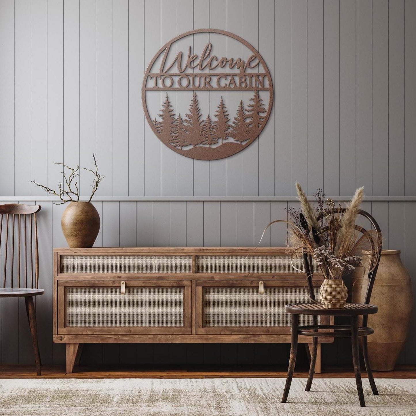 Welcome to Our Cabin Metal Wall Art for Home or Cabin, Hanging Pine Tree Forest Wall Art, Nature in to Your Indoor or Outdoor Living Space