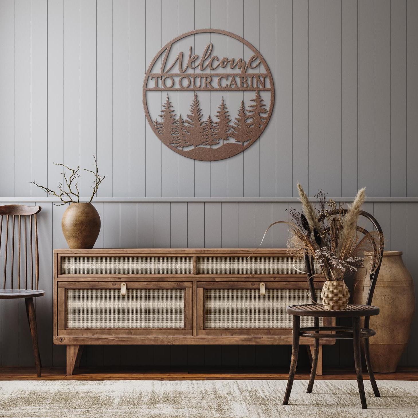 Welcome to Our Cabin Metal Wall Art for Home or Cabin, Hanging Pine Tree Forest Wall Art, Nature in to Your Indoor or Outdoor Living Space