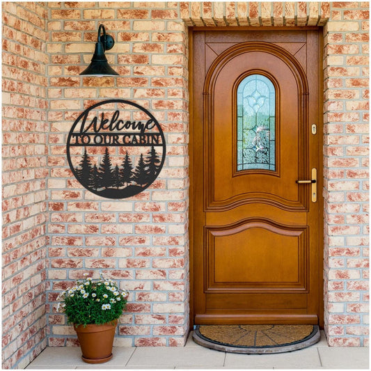 Welcome to Our Cabin Metal Wall Art for Home or Cabin, Hanging Pine Tree Forest Wall Art, Nature in to Your Indoor or Outdoor Living Space