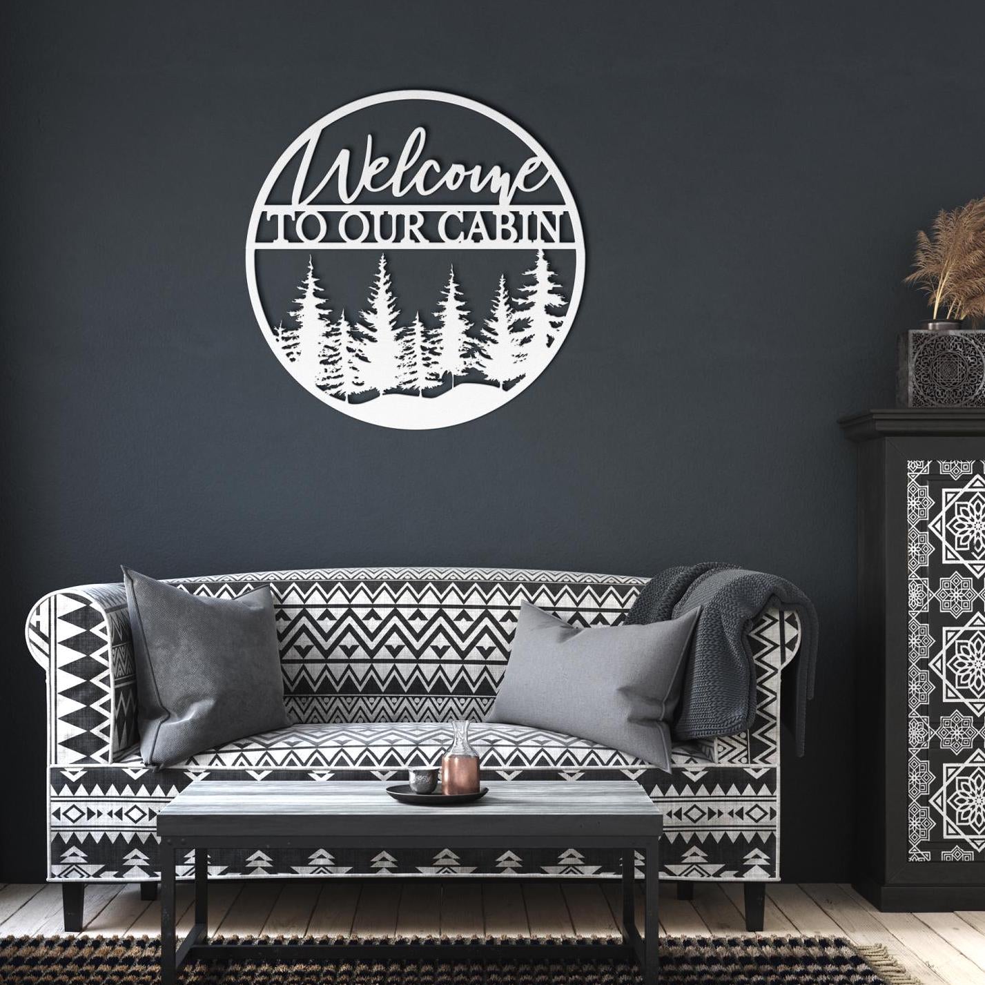 Welcome to Our Cabin Metal Wall Art for Home or Cabin, Hanging Pine Tree Forest Wall Art, Nature in to Your Indoor or Outdoor Living Space