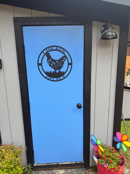 Chicken Palace Metal Sign | Rustic Hen Farmhouse Wall Art