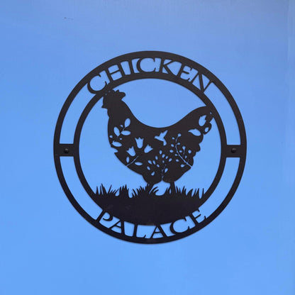 Chicken Palace Metal Sign | Rustic Hen Farmhouse Wall Art
