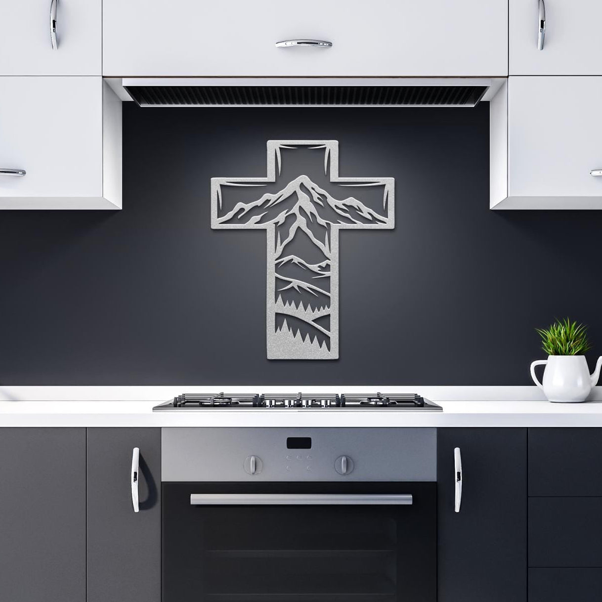 Metal Cross Wall Art with Mountains Nature Scene | Christian Home Decor | Rustic Faith Cross | Outdoor or Indoor Religious Gift