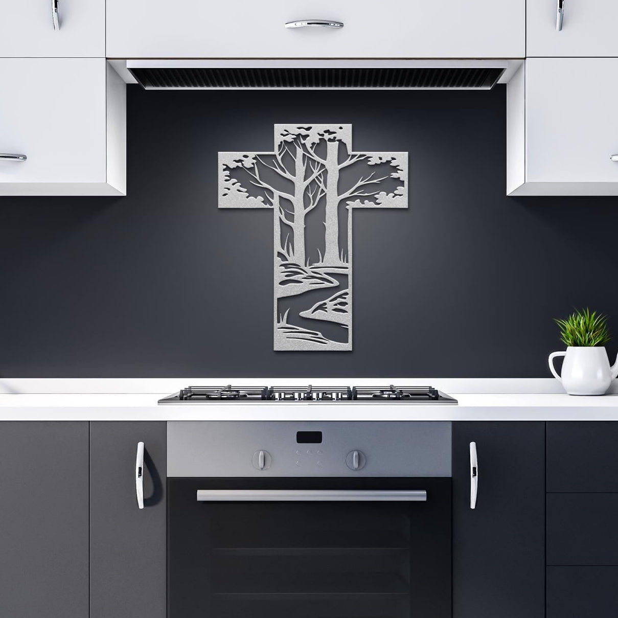 Metal Cross Wall Art - Stream in Wooded Forest Nature Scene | Christian Home Decor | Rustic Faith Cross | Outdoor or Indoor Religious Gift