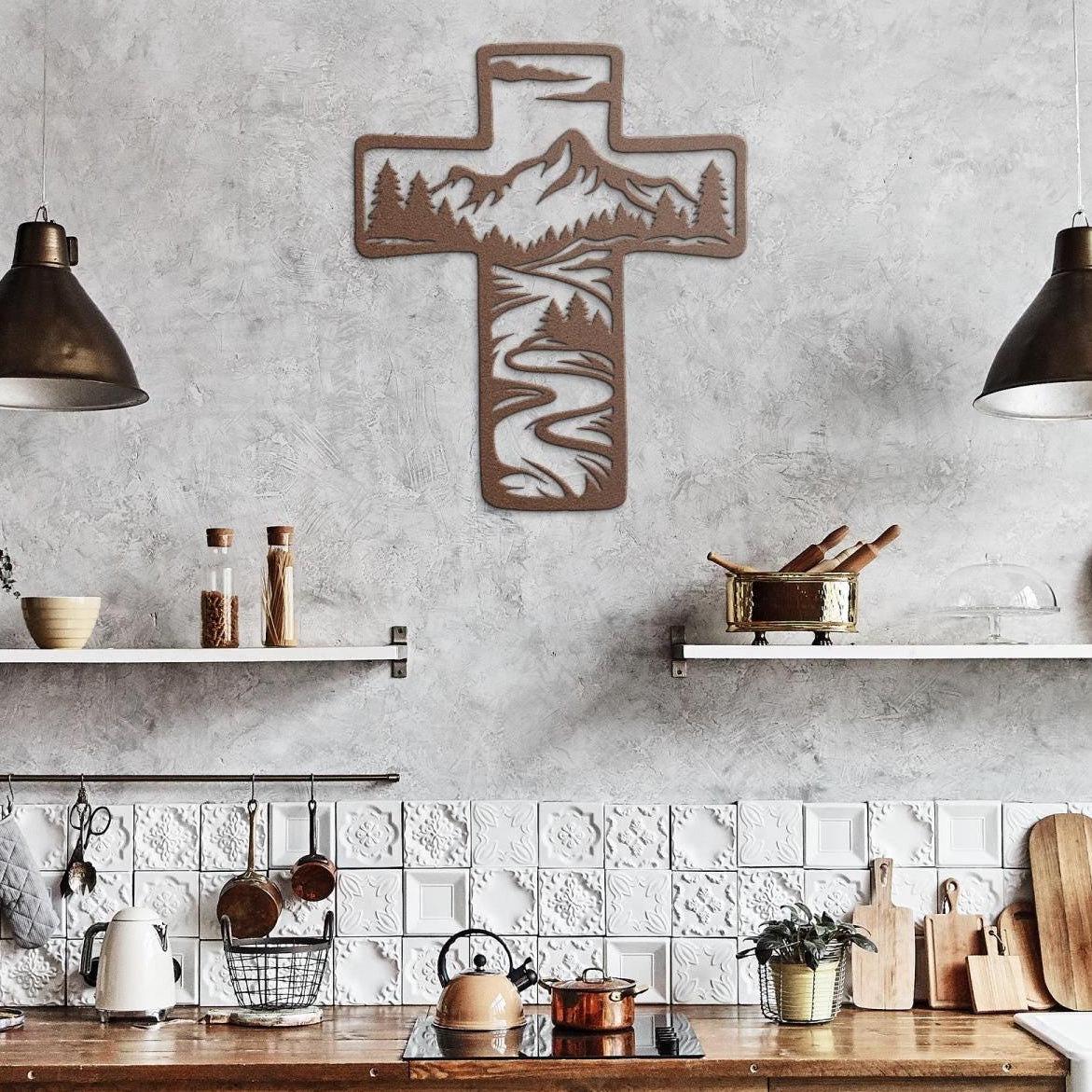 Mountains and a stream metal cross wall art
christian wall decor
metal cross home decor
religious metal wall art
cross wall decor
faith based home decor