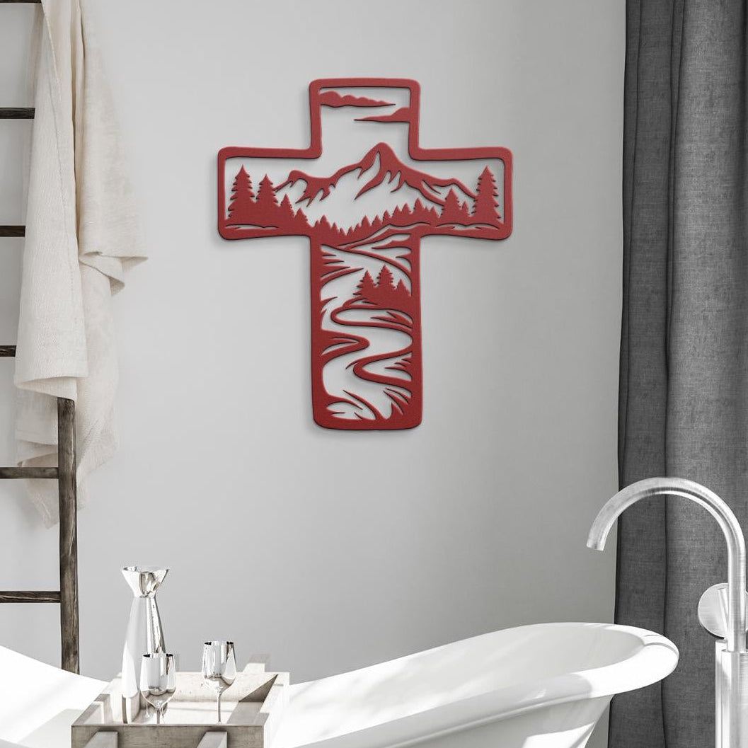 Mountains and a stream metal cross wall art
christian wall decor
metal cross home decor
religious metal wall art
cross wall decor
faith based home decor