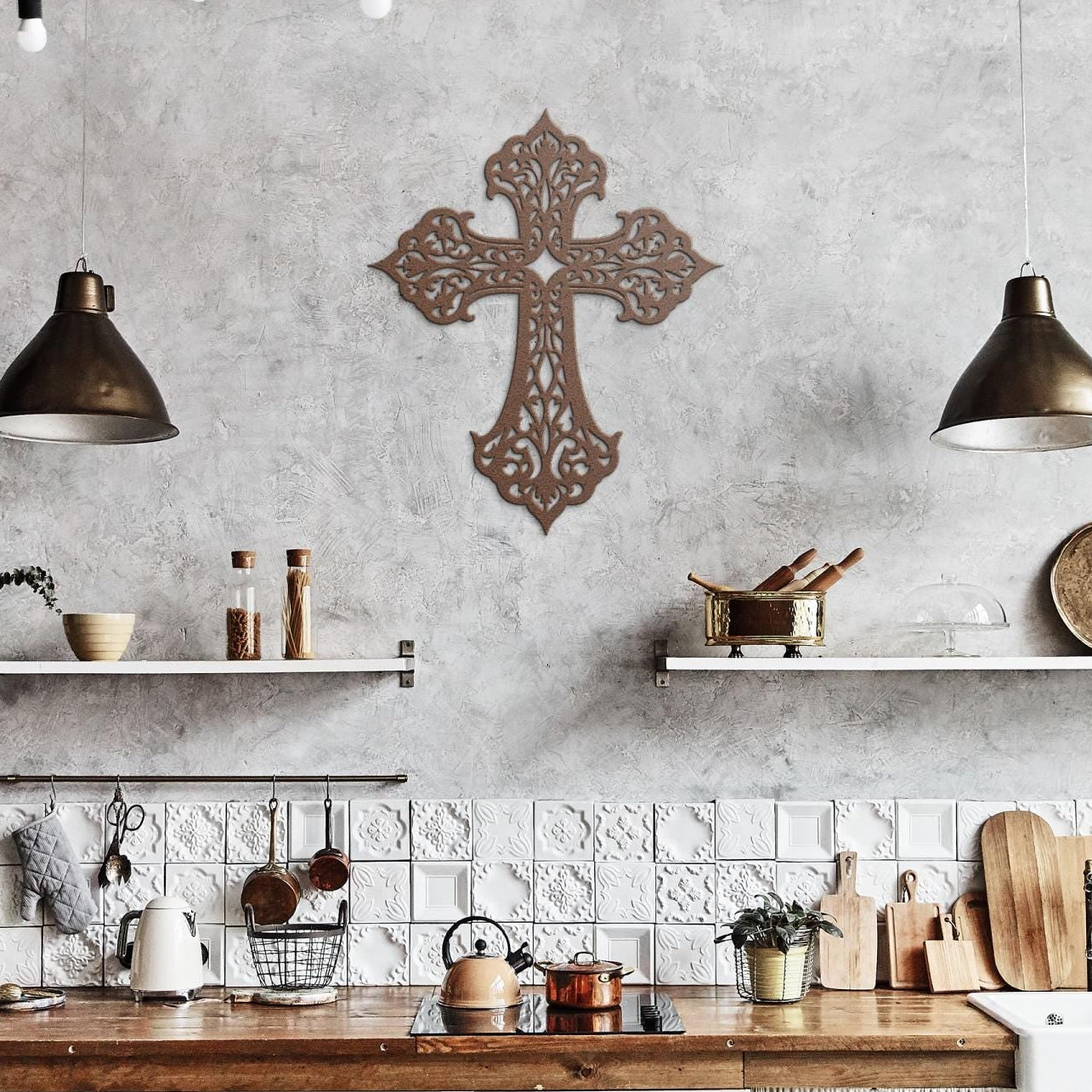 Filigree Metal Cross Wall Art | Decorative Christian Wall Decor | Elegant Faith Home Accent | Religious Gift