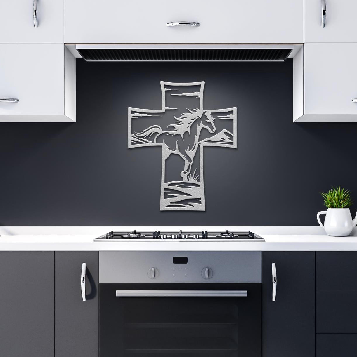 Metal Cross Wall Art with Horse Equestrian Nature Scene | Christian Home Decor | Rustic Faith Cross | Outdoor or Indoor Religious Gift