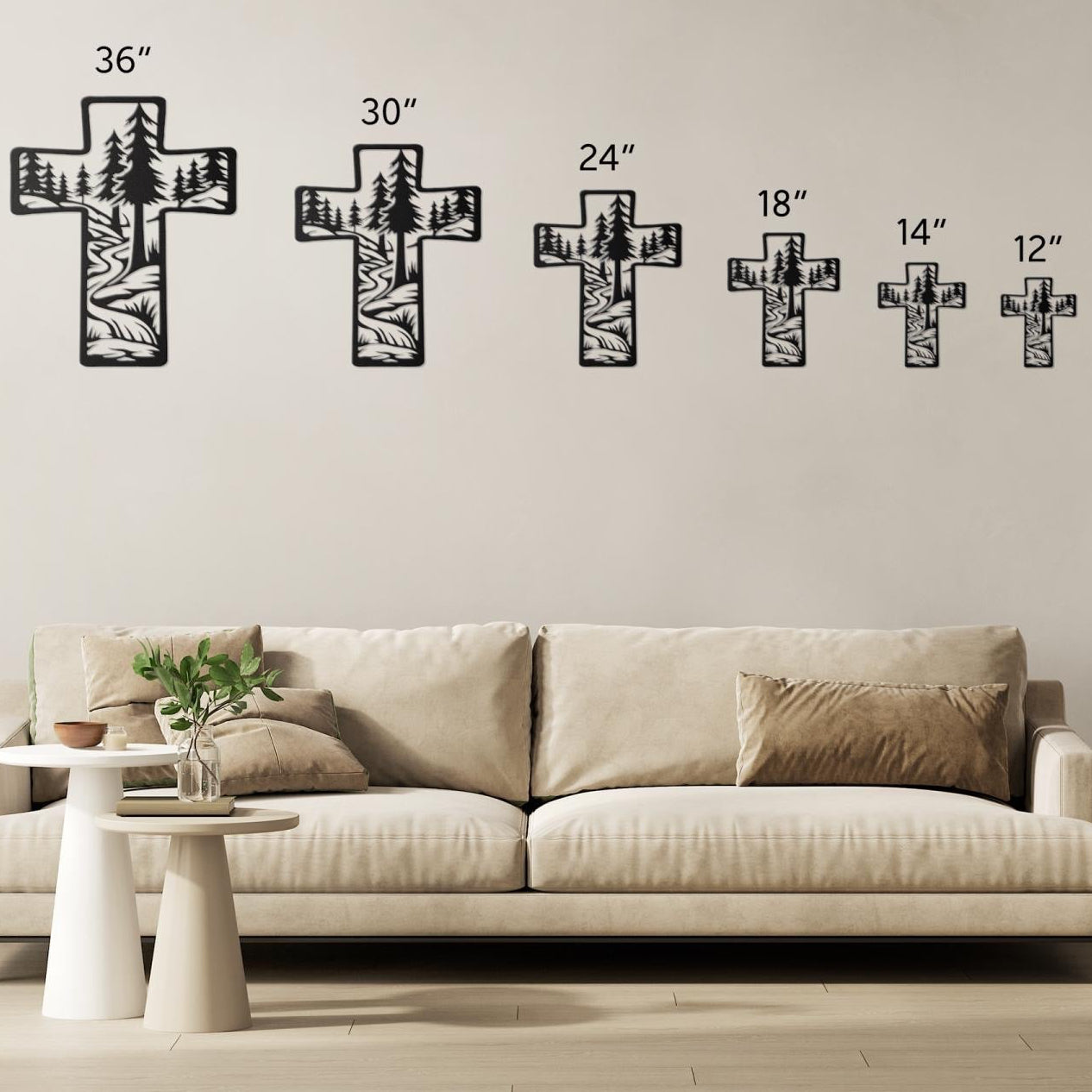 Metal Cross Wall Art with Forest and Stream Nature Scene | Christian Home Decor | Rustic Faith Cross | Outdoor or Indoor Religious Gift