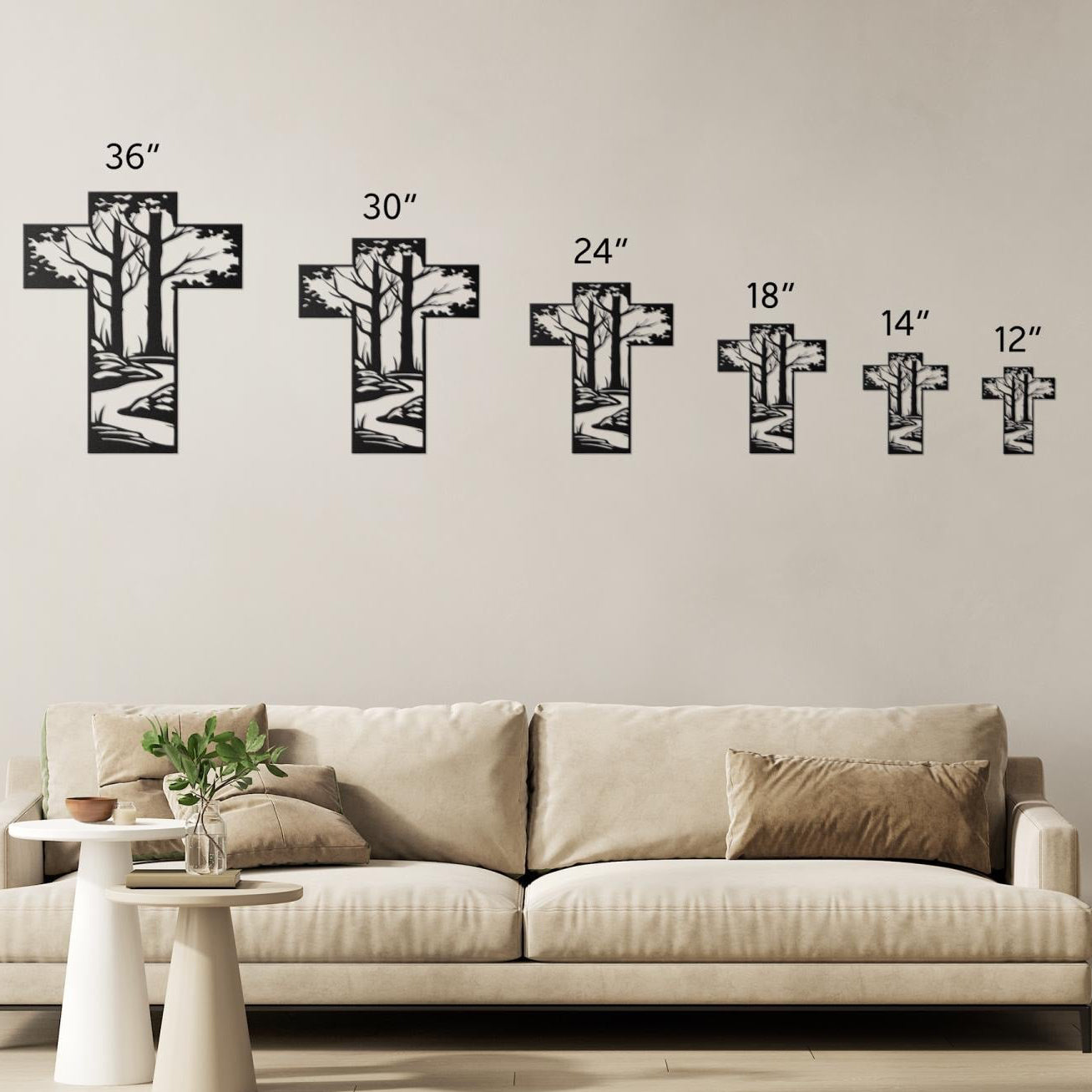 Metal Cross Wall Art - Stream in Wooded Forest Nature Scene | Christian Home Decor | Rustic Faith Cross | Outdoor or Indoor Religious Gift