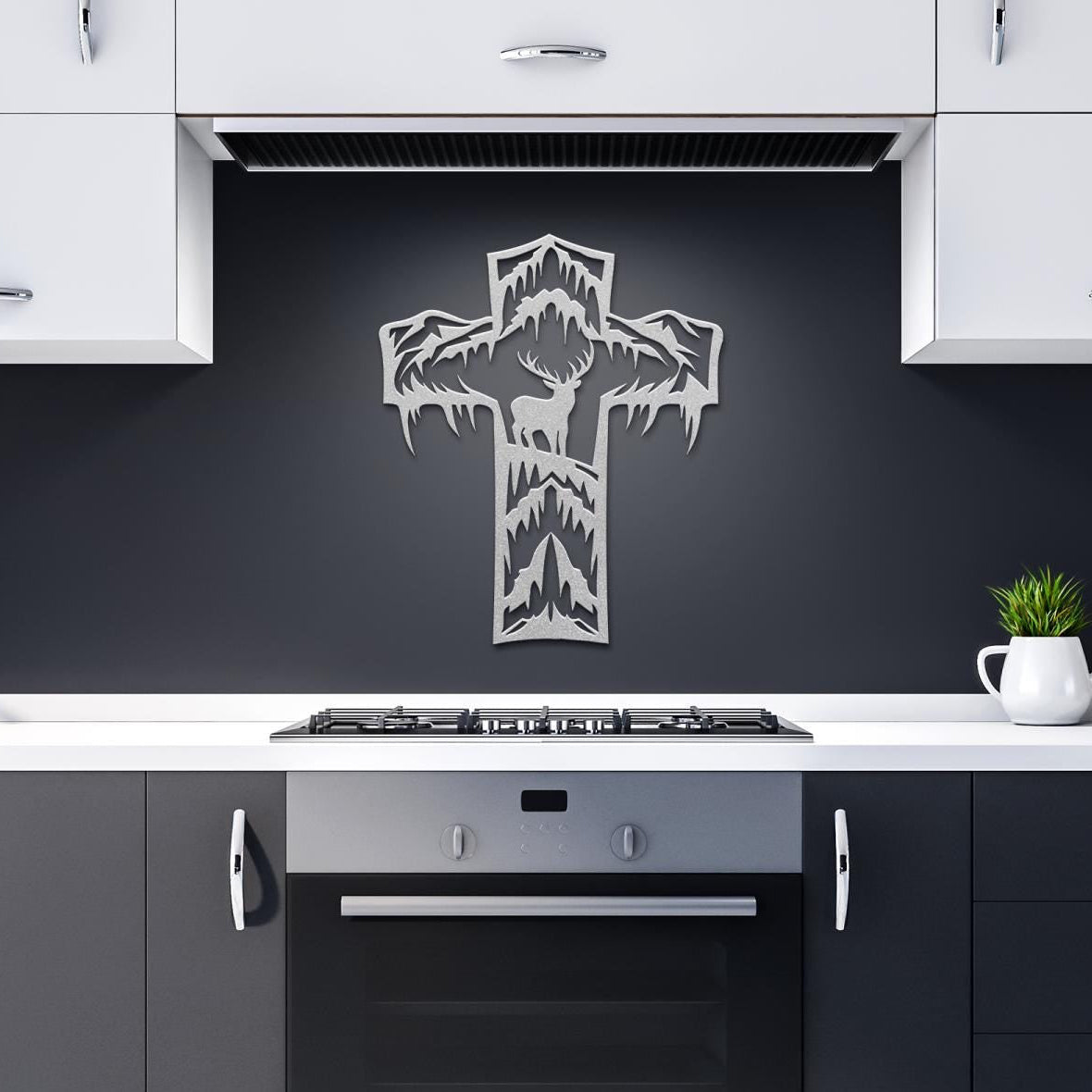 Metal Cross Wall Art with a Deer in a Unique Nature Scene | Christian Home Decor | Rustic Faith Cross | Outdoor or Indoor Religious Gift