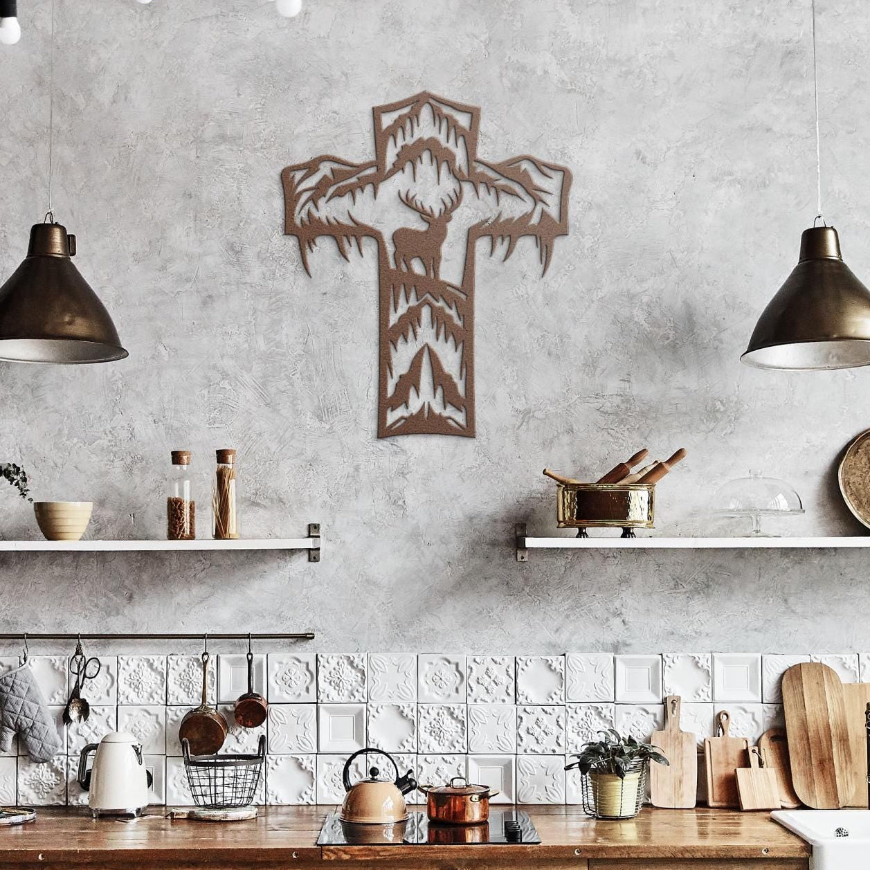 Metal Cross Wall Art with a Deer in a Unique Nature Scene | Christian Home Decor | Rustic Faith Cross | Outdoor or Indoor Religious Gift