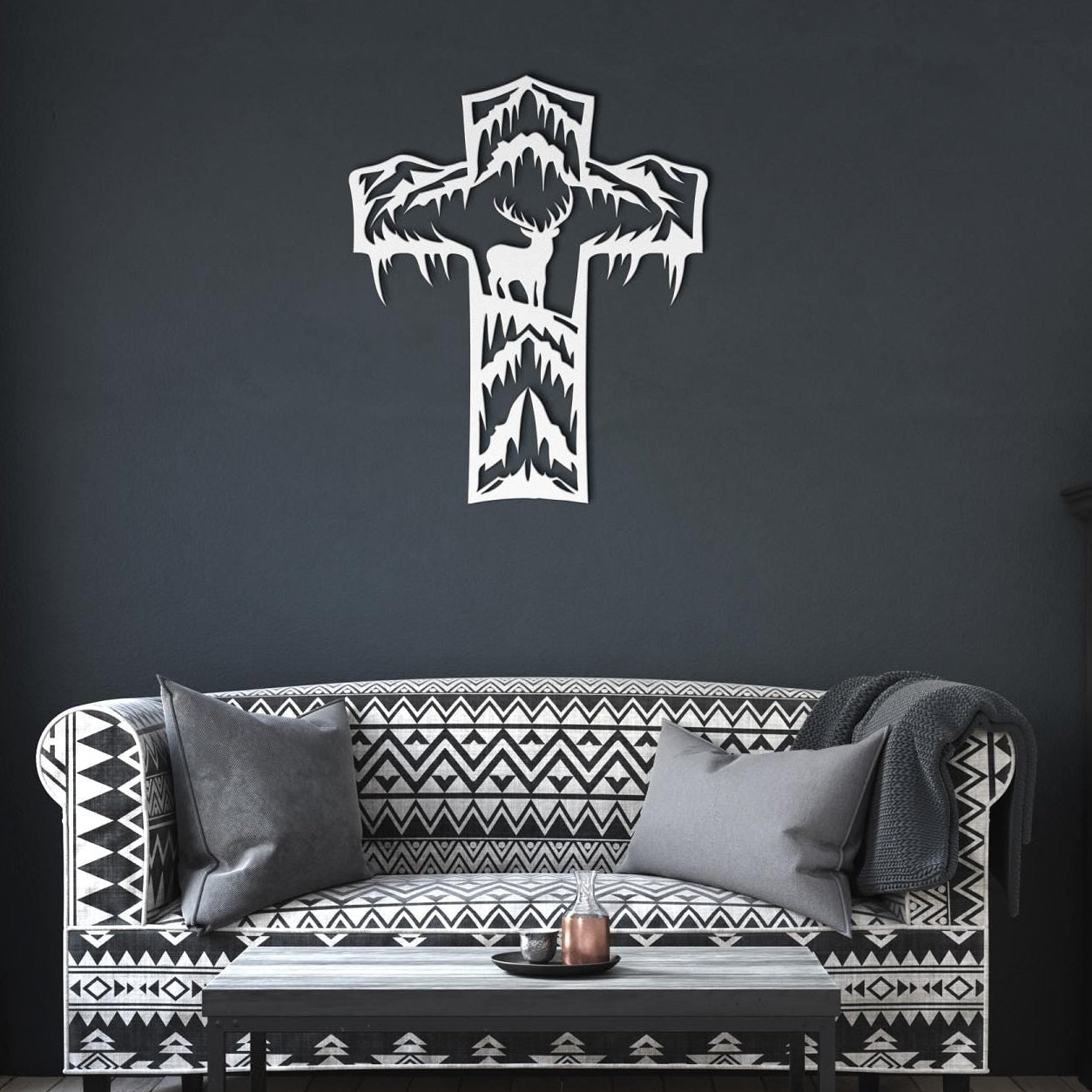 Metal Cross Wall Art with a Deer in a Unique Nature Scene | Christian Home Decor | Rustic Faith Cross | Outdoor or Indoor Religious Gift