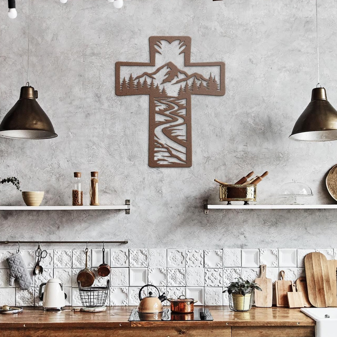 Mountain, forest and stream of water metal cross wall art
christian wall decor
metal cross home decor
religious metal wall art
cross wall decor
faith based home decor