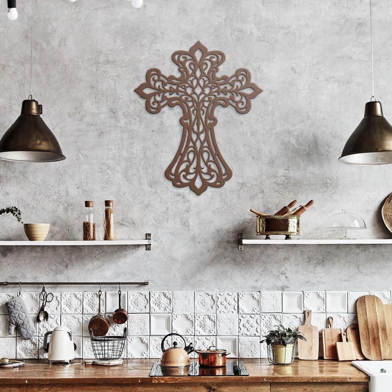 Ornate Filigree Metal Cross Wall Decor | Religious Home Accent | Christian Gift