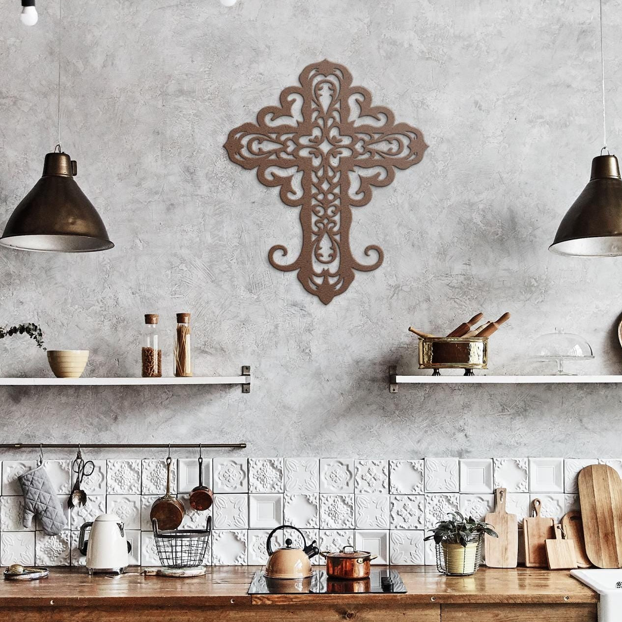 Ornate Filigree Metal Cross Wall Art | Decorative Christian Home Decor | Ornate Faith Wall Accent