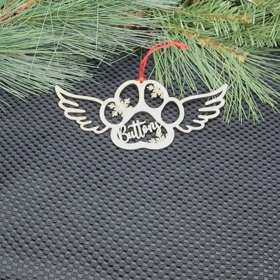 Custom Dog or Cat Paw Angel Wings Memorial Ornament, Rainbow Bridge Pet Memorial, Paw Prints in Heaven Christmas Ornament, Pet Loss Gift