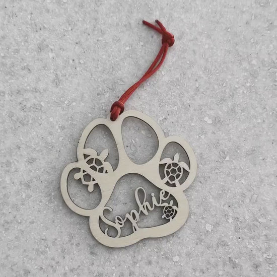 Custom Pet Paw Ornament, Turtle Design, Personalized Keepsake