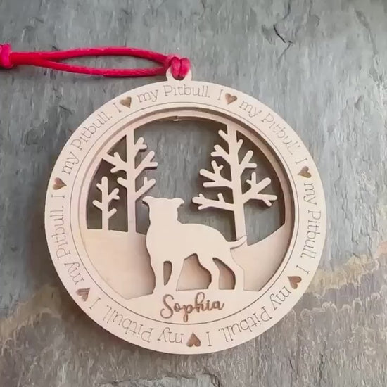 Personalized Pitbull Ornament, Laser Cut Birchwood, Dog Memorial Gift