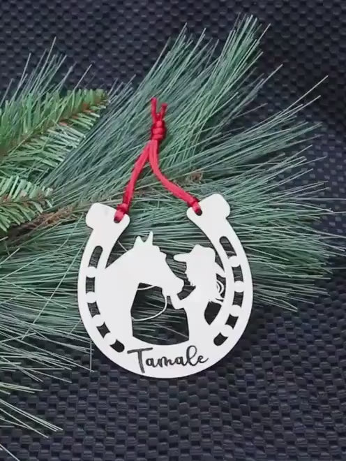 Personalized Girl with Her Horse Ornament, Custom Equestrian Gift, Gift for Her, Memorial Ornament